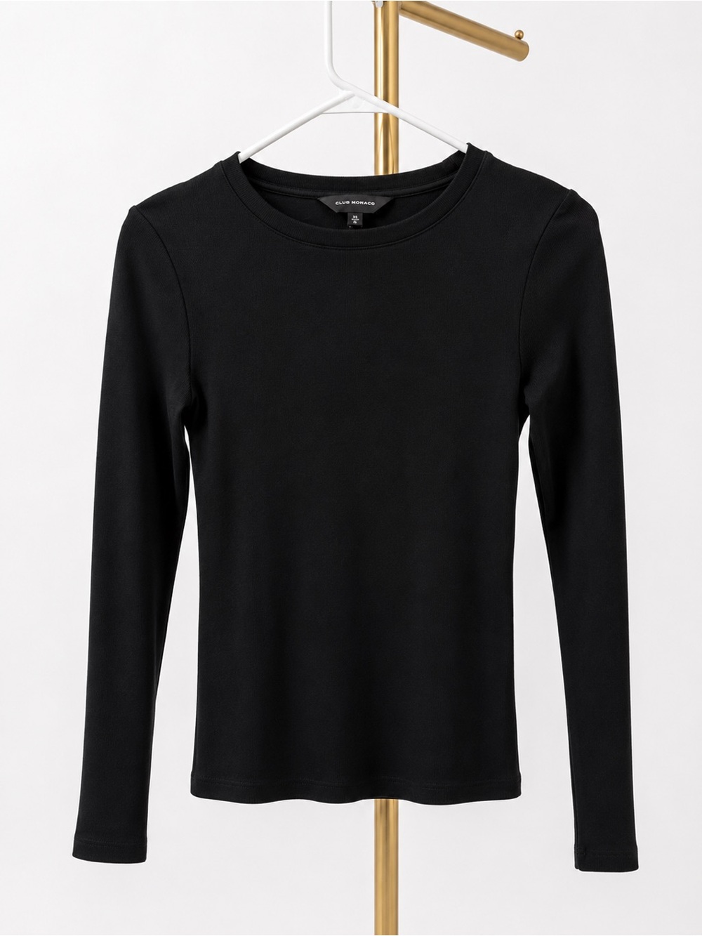 Club Monaco Long Sleeve Top Classic Black Crewneck Shirt MSRP $98